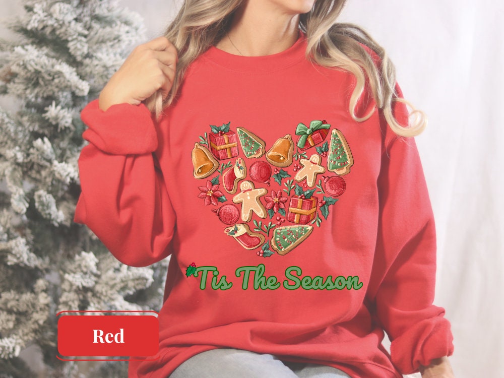 Gingerbread Cookie Heart Winter Shirt, Christmas Sweatshirt, Cookie Lover Funny Christmas Sweatshirt, Cute Winter Holiday Party Shirt