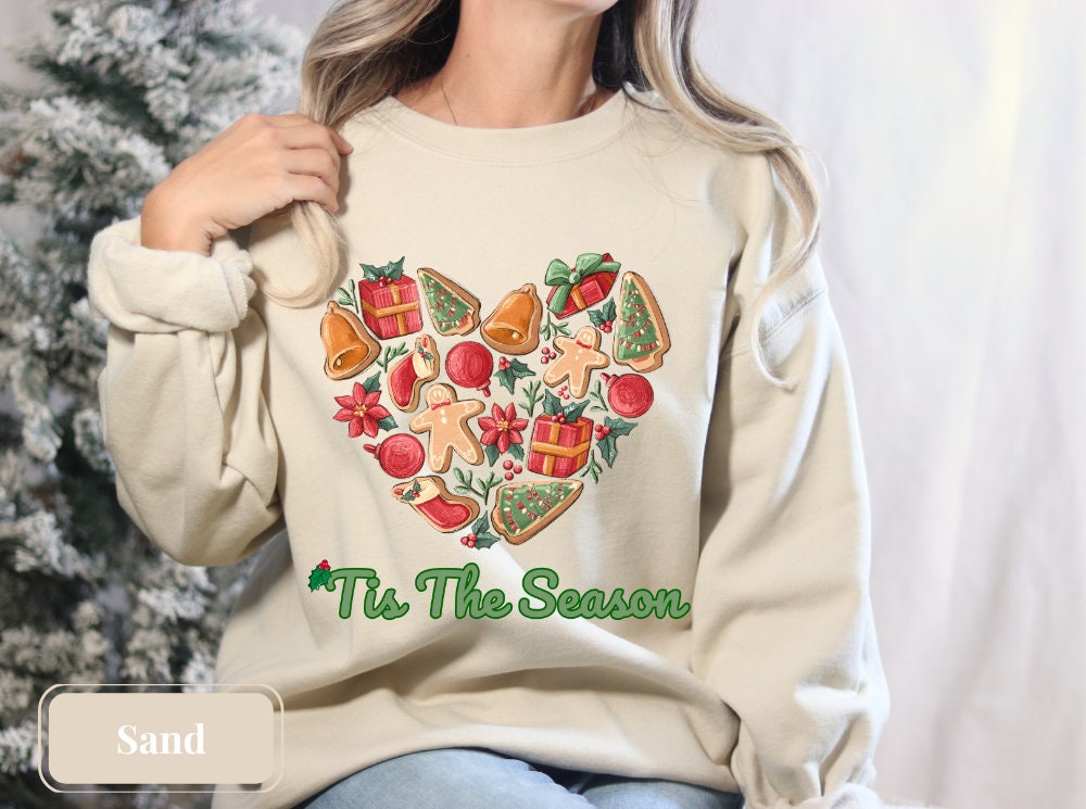 Gingerbread Cookie Heart Winter Shirt, Christmas Sweatshirt, Cookie Lover Funny Christmas Sweatshirt, Cute Winter Holiday Party Shirt