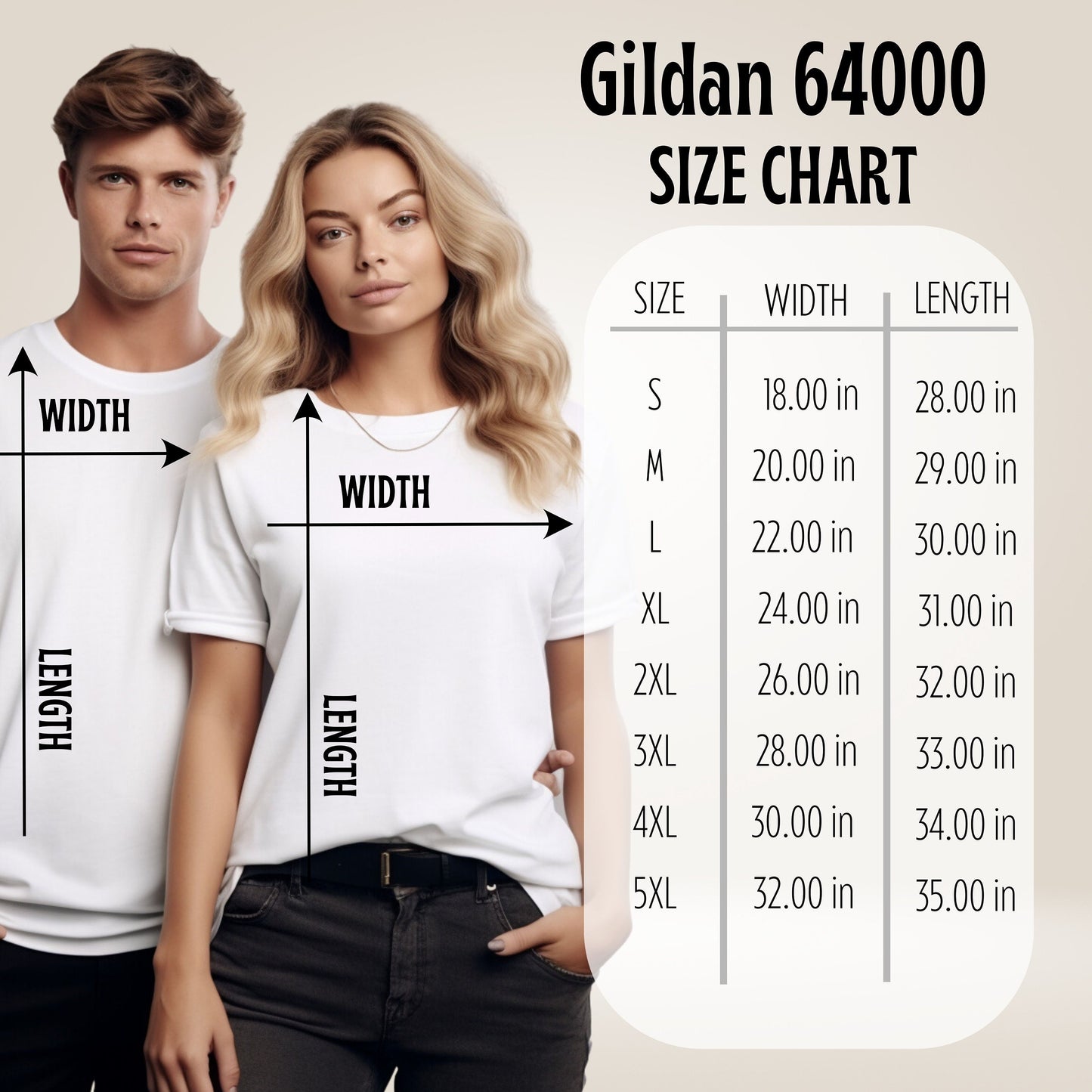 gildan 64000 size chart