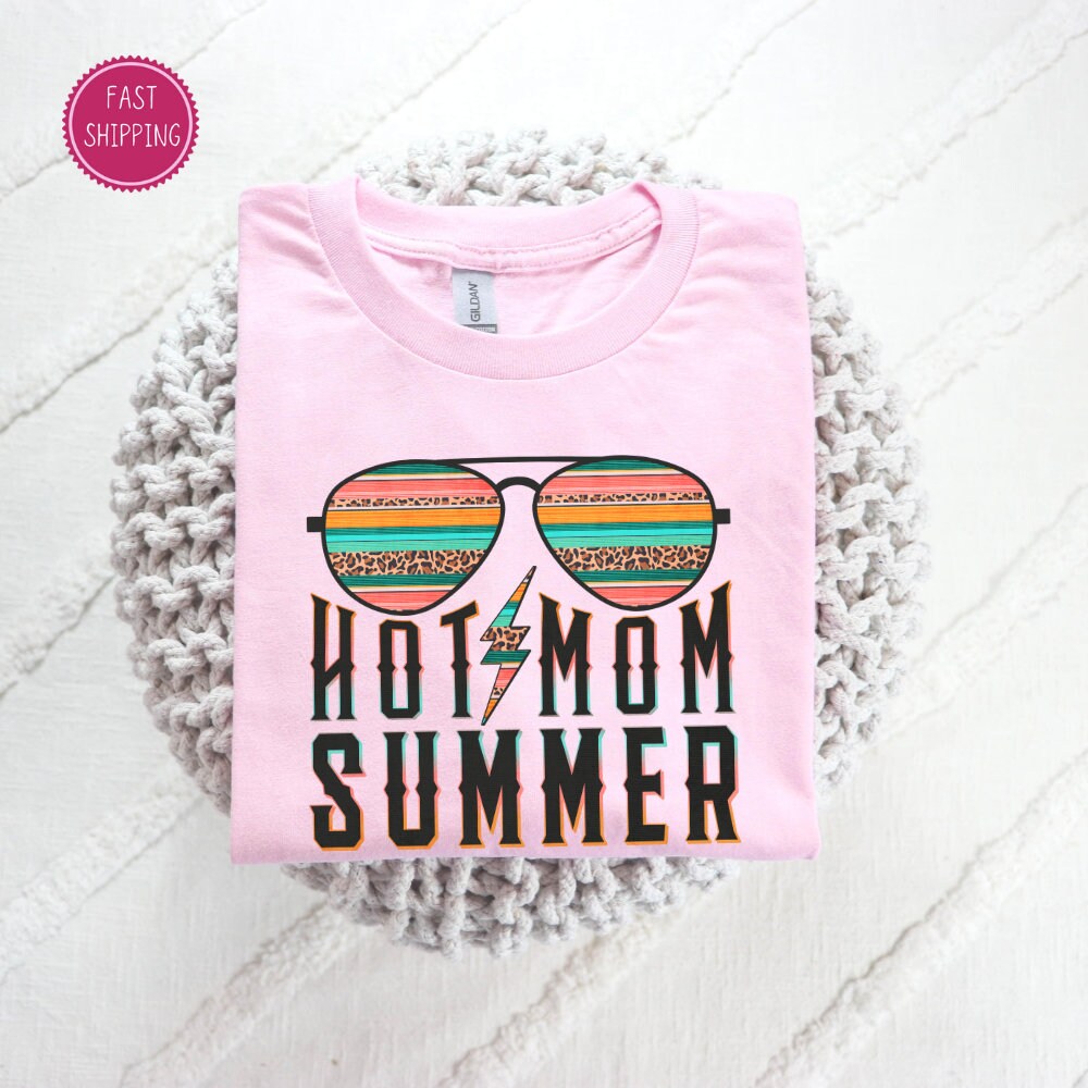 Fun and trendy &#39;Hot Mom Summer&#39; t-shirt with cool sunglasses design, perfect for the stylish mom enjoying summer vibes