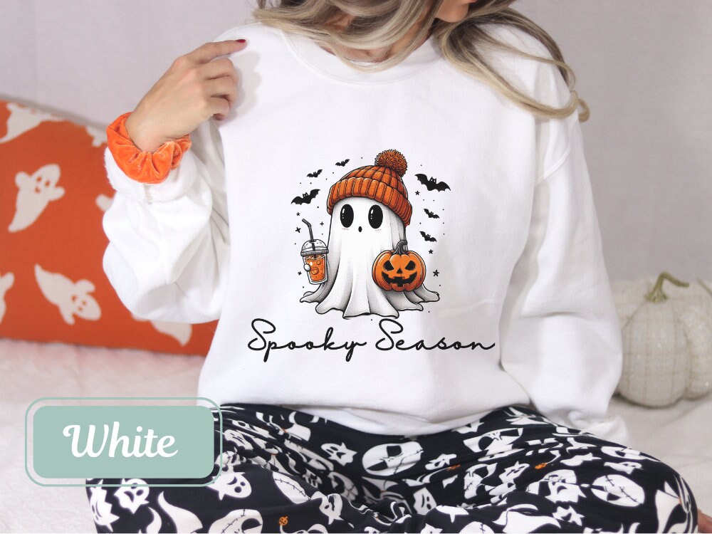 Ghost with coffee spooky season Unisex Heavy Blend™ Crewneck Sweatshirt