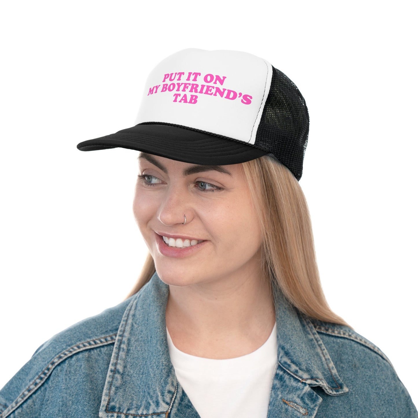 Put It On My Boyfriend's Tab Trucker Caps