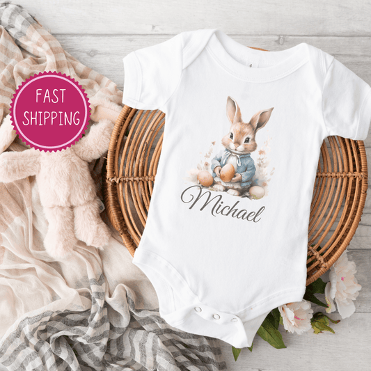 Personalize Your Easter Gift: Adorable Infant Baby Boy Rib Bodysuit for Your Little One I | D1gital Emporium US