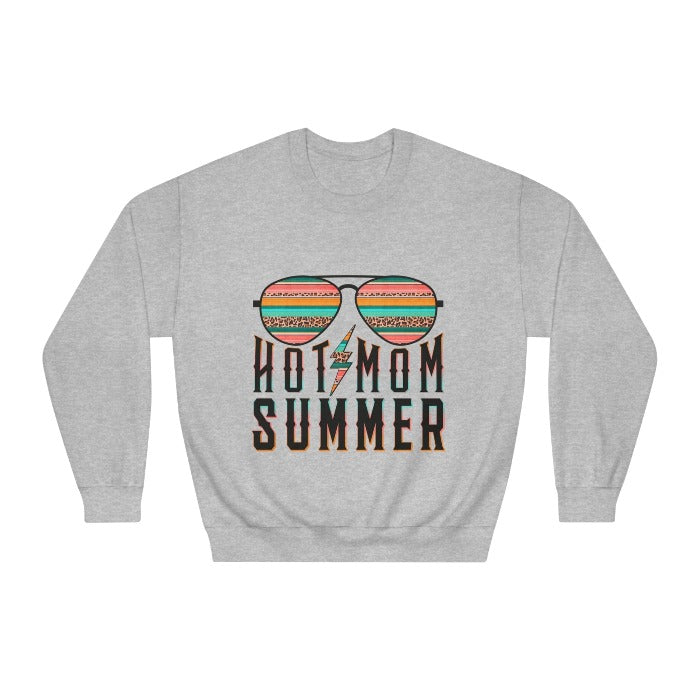 Get ready for 'Hot Mom Summer' with this trendy unisex crewneck sweatshirt, ideal for Mother's Day, featuring a playful message and cool design – available now at D1gital Emporium US.