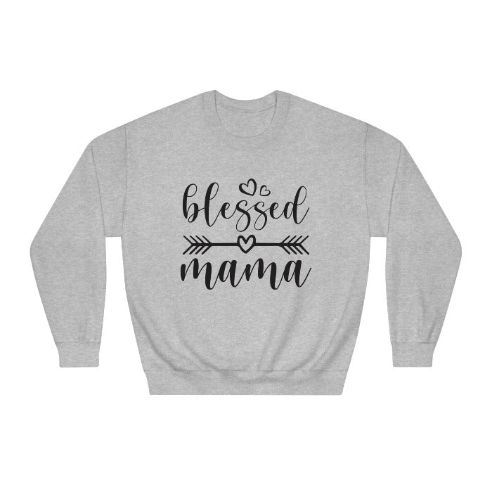 Show love for mom with the elegant 'Blessed Mama' crewneck sweatshirt, adorned with heart and arrow graphics, an ideal cozy and heartfelt Mother's Day gift – shop at D1gital Emporium US.