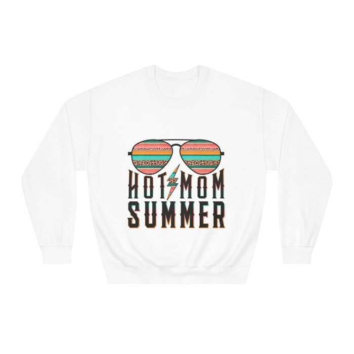 Get ready for 'Hot Mom Summer' with this trendy unisex crewneck sweatshirt, ideal for Mother's Day, featuring a playful message and cool design – available now at D1gital Emporium US.