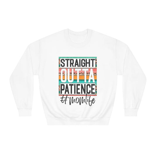 o	Find humor in parenting with the 'Straight Outta Patience #momlife' crewneck sweatshirt, featuring trendy leopard print, a must-have for moms with a sense of humor this Mother's Day – get it now at D1gital Emporium US.