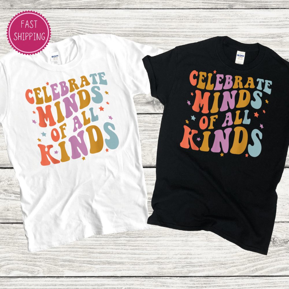 "Celebrate Minds of All Kinds II" Autism Awareness Month Unisex Softstyle T-Shirt - Support Neurodiversity in Style | D1gital Emporium US