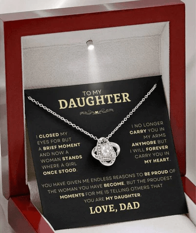 Sentimental Daughter's Silver Necklace with Heartfelt Message from Dad presented in a Luxury LED Light Mahogany Box – Perfect Gift to Express a Father's Love and Pride.