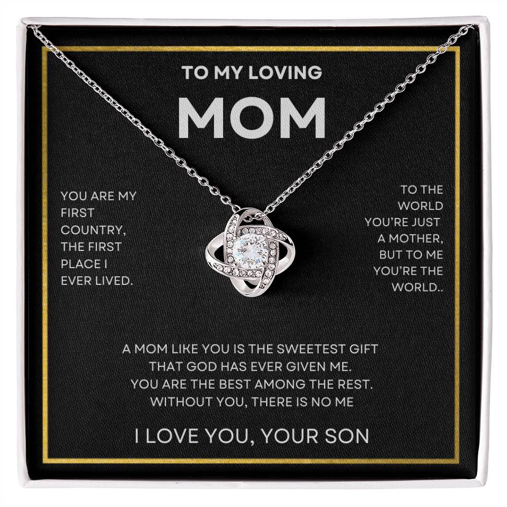 ShineOn Fulfillment Jewelry 14K White Gold Finish / Standard Box To My Loving Mom, Without You There's No Me - Love Knot Necklace