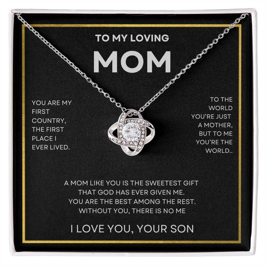 ShineOn Fulfillment Jewelry 14K White Gold Finish / Standard Box To My Loving Mom, Without You There's No Me - Love Knot Necklace
