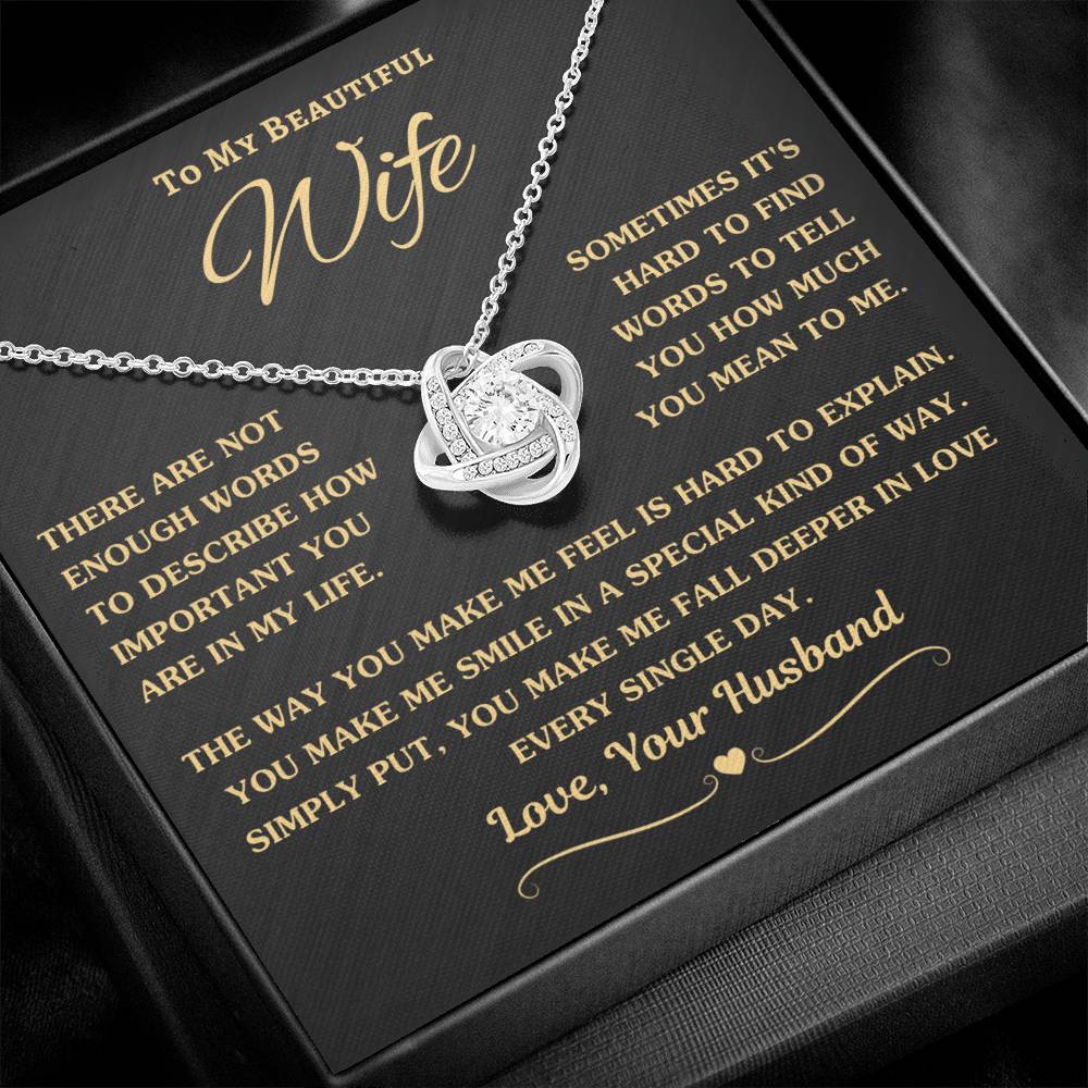 14k White Gold Finish Love Knot Necklace Gift for Wife with Romantic Message | D1gital Emporium US