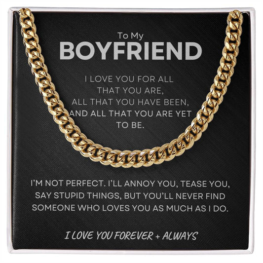 ShineOn Fulfillment Jewelry 14K Yellow Gold Finish / Standard Box To My Boyfriend, Love You Forever - Cuban Link Necklace