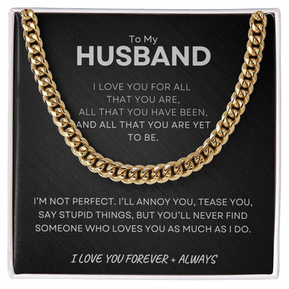 14K Gold Finish Cuban Link Necklace with Love Inscription for Husband - A luxurious and heartfelt gift to celebrate your eternal bond. Ideal for anniversaries or special occasions. Exclusively available at [D1gital Emporium US].