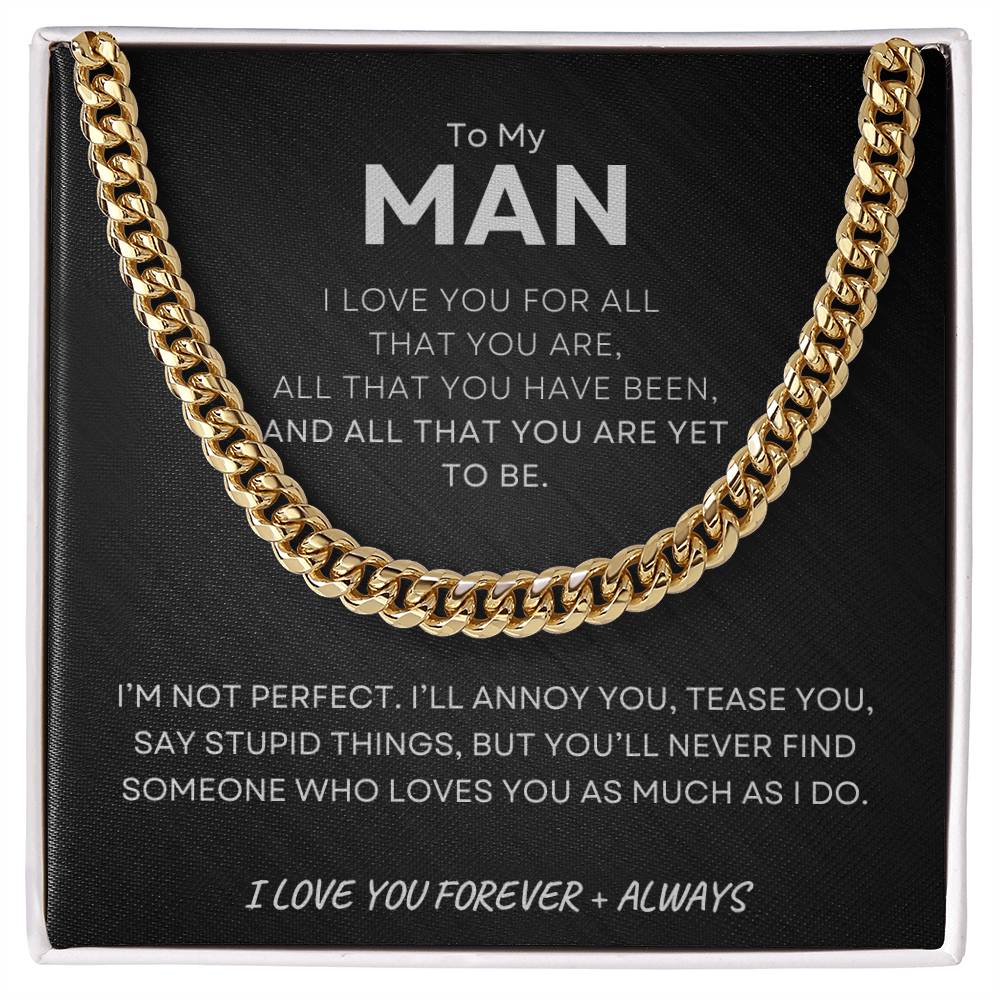 ShineOn Fulfillment Jewelry 14K Yellow Gold Finish / Standard Box To My Man, Love You Forever - Cuban Link Necklace