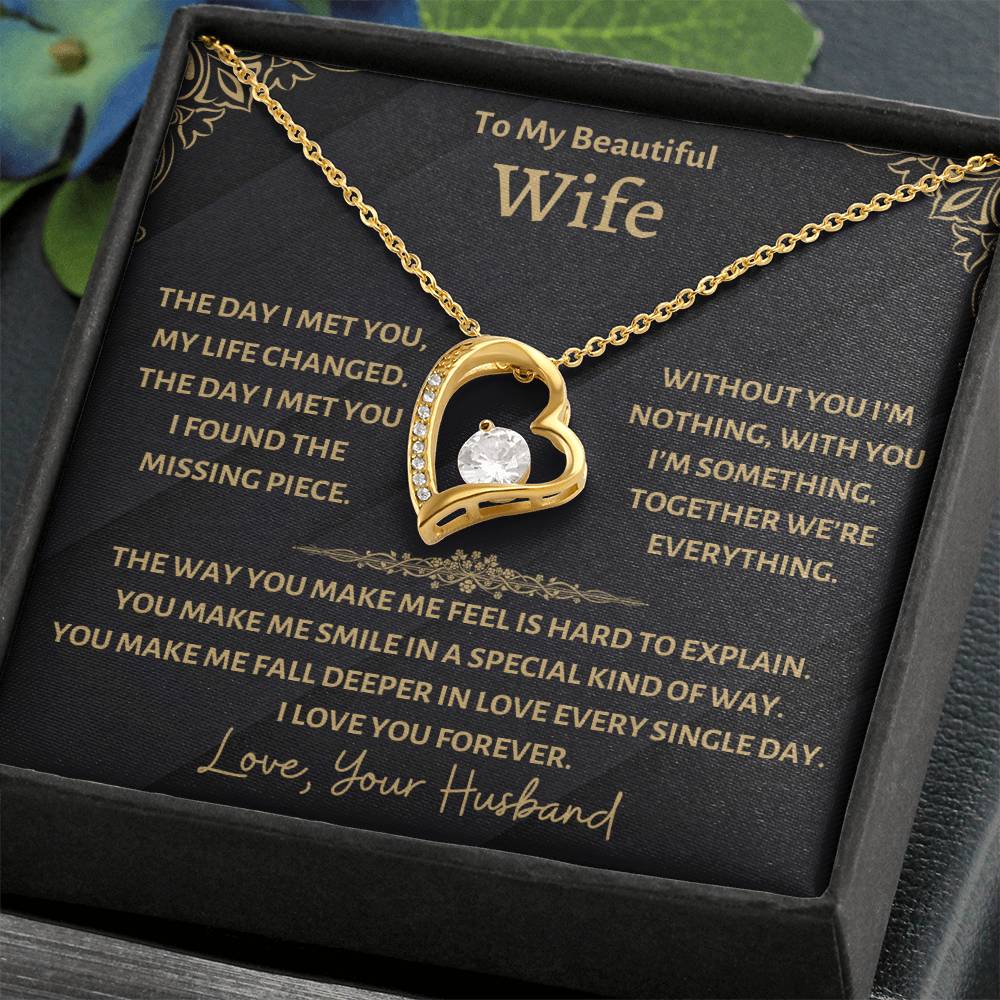 ShineOn Fulfillment Jewelry 18k Yellow Gold Finish / Standard Box To My Beautiful Wife - The Day I Met You My Life Changed 💖
