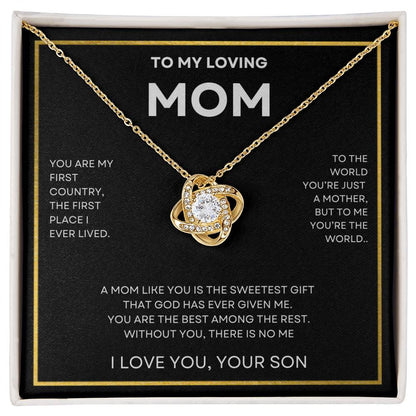 ShineOn Fulfillment Jewelry 18K Yellow Gold Finish / Standard Box To My Loving Mom, Without You There's No Me - Love Knot Necklace