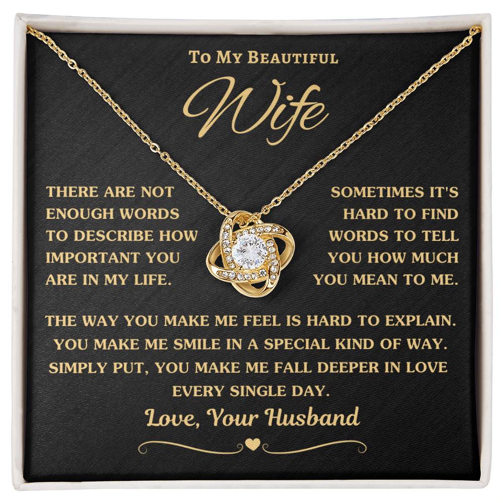 18k Yellow Gold Finish Love Knot Necklace in Gift Box for Wife with Loving Message | D1gital Emporium US