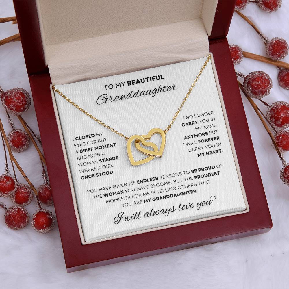 Discover the perfect way to say 'I will always love you' with this dual-tone heart necklace, a cherished gift for any granddaughter, showcased in an elegant presentation box from D1gital Emporium US.
