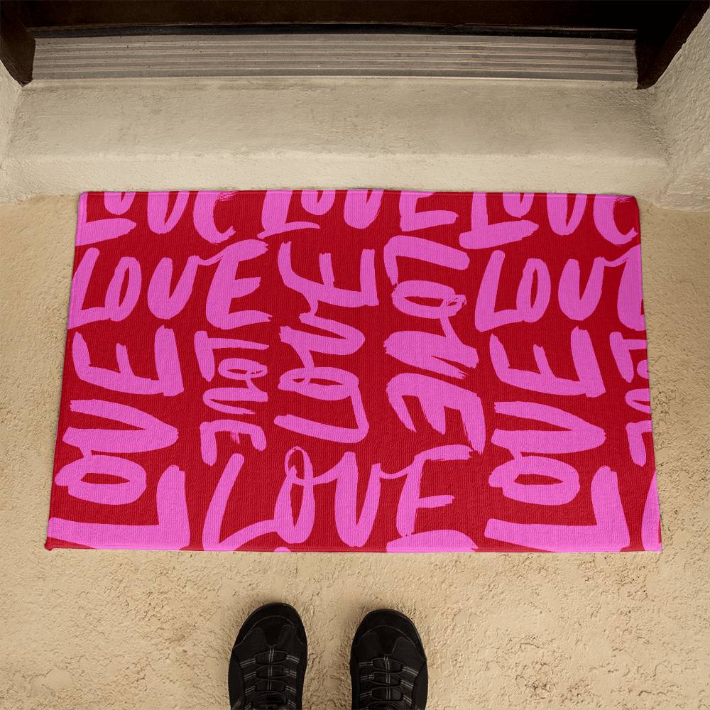 Welcoming Love: Vibrant Valentine's Day Doormat with Bold 'LOVE' Print – Shop for Heartfelt Home Decor at D1gital Emporium US and Add a Pop of Passion to Your Porch!