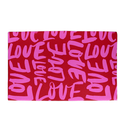 Chic Fuchsia Valentine's Day Welcome Mat with Bold Love Script - Perfect for Greeting Guests with a Touch of Romance. Get Yours Today at D1gital Emporium US and Make Your Entryway Unforgettable!