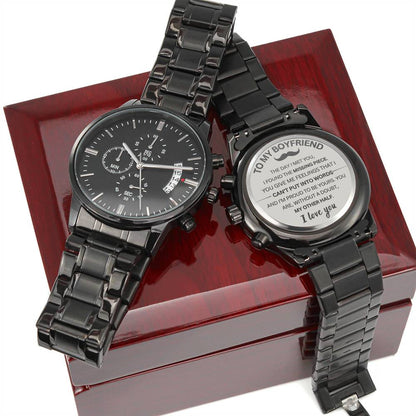Personalized Black Chronograph Watch with Engraving for Boyfriend - Valentine's Day Gift | D1gital Emporium US