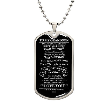 ShineOn Fulfillment Jewelry Military Chain (Silver) / No To My Grandson, I Am Proud of You - Dog Tag