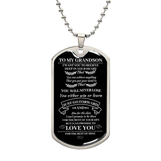 ShineOn Fulfillment Jewelry Military Chain (Silver) / No To My Grandson, I Am Proud of You - Dog Tag