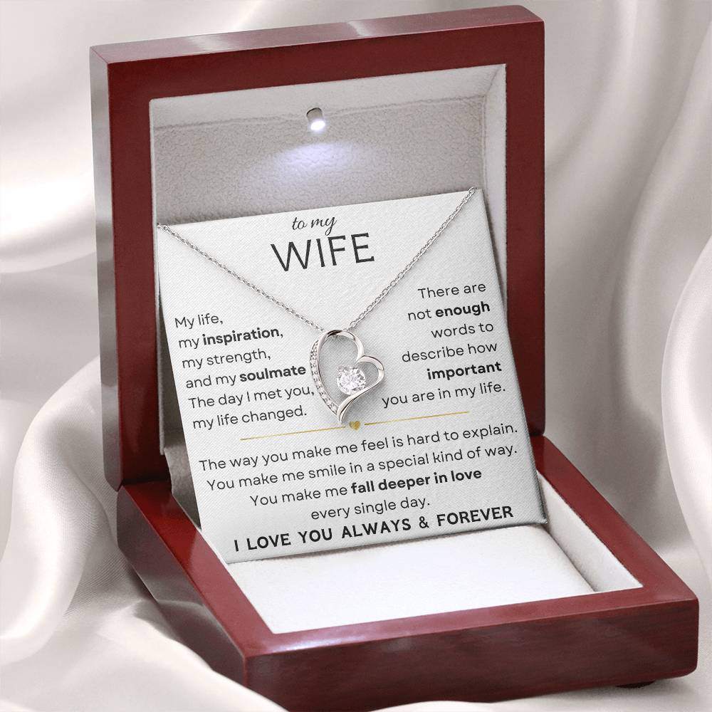 Engraved Silver Heart Necklace for Wife with Love Declaration - A Luxurious and Thoughtful Jewelry Gift Set in a Red Wooden Box, Perfect for Showing Enduring Love Beyond What Competitors Offer. Exclusive to D1gital Emporium US.
