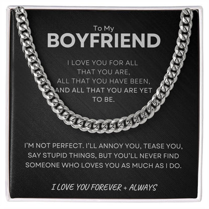 ShineOn Fulfillment Jewelry Stainless Steel / Standard Box To My Boyfriend, Love You Forever - Cuban Link Necklace