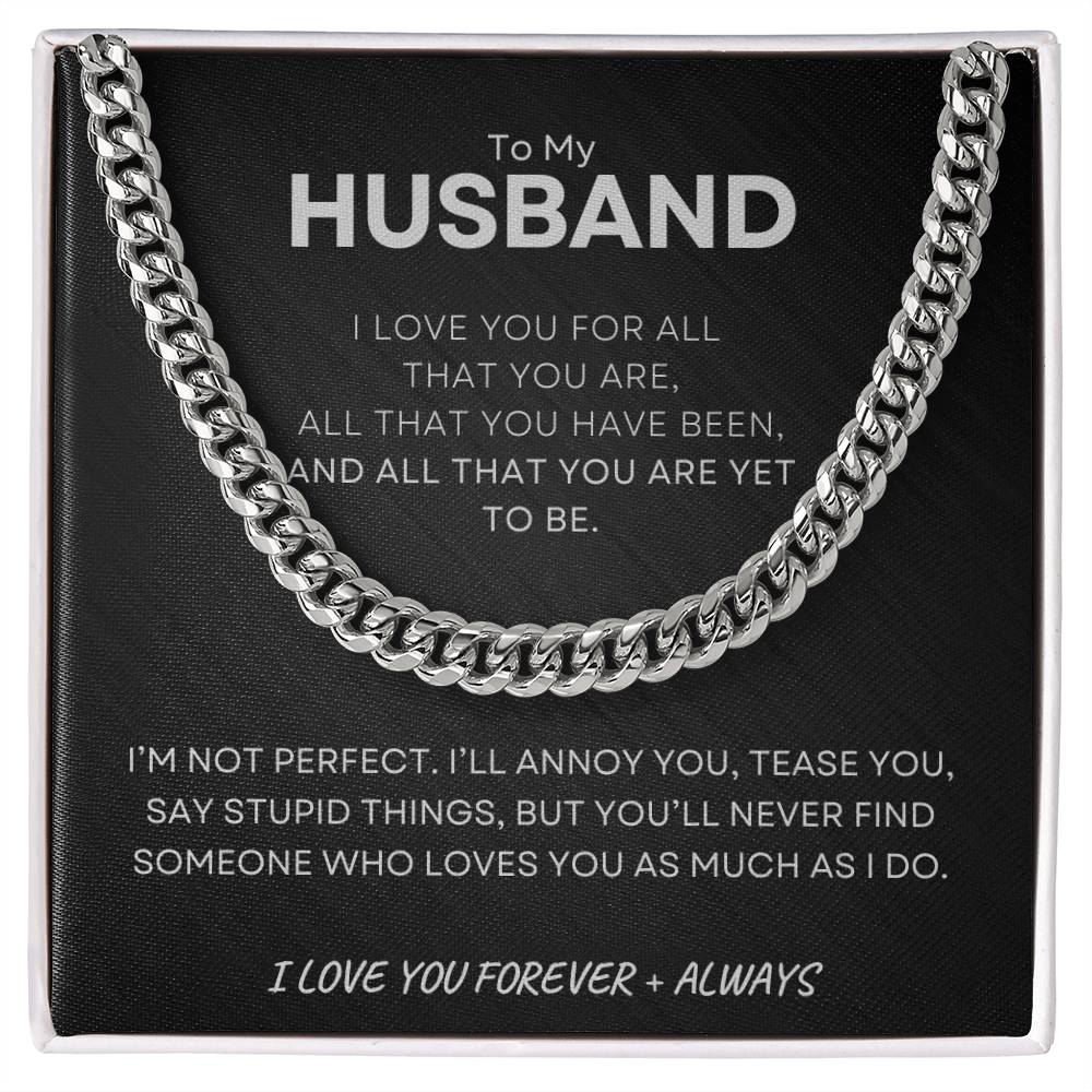 Stainless Steel Cuban Link Necklace with Love Note for Husband - A sentimental and durable gift for your spouse. This sleek chain is a symbol of your eternal love, perfect for any occasion. Visit [D1gital Emporium US] to shop this meaningful and stylish husband's gift.