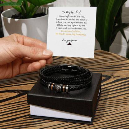 "Capture your husband's heart with the 'To My Husband' Braided Leather Bracelet featuring a timeless design and 'Love You Forever' inscription, thoughtfully packaged in a sleek gift box. Available now for cherished spouses at D1gital Emporium US.