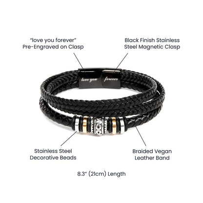 Stylish 'To My Husband' Engraved Bracelet with Black Finish Stainless Steel Magnetic Clasp and Stainless Steel Decorative Beads on a Braided Vegan Leather Band, 8.3 inches length - find it at D1gital Emporium US.