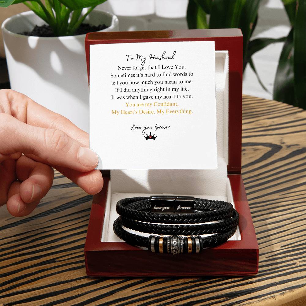 Elegant 'To My Husband' Braided Bracelet with 'Love You Forever' Engraving in a Classic Gift Box, a sentimental gift to express your enduring love, available at D1gital Emporium US.