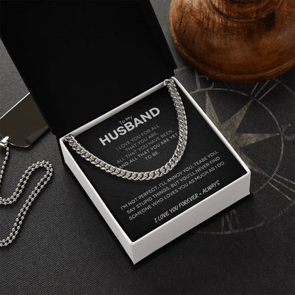 Silver Cuban Link Necklace in Elegant Box with Loving Message for Husband - Show your affection with this classic jewelry piece. Perfect for anniversaries or just to say 'I love you'. Find it at [D1gital Emporium US] for that special man in your life.