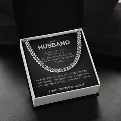 Emotive Cuban Link Silver Necklace for Husband with Personalized Inscription - A touching and stylish gift nestled in a sleek box, ideal for demonstrating enduring love. Secure this meaningful piece for your spouse at [D1gital Emporium US].