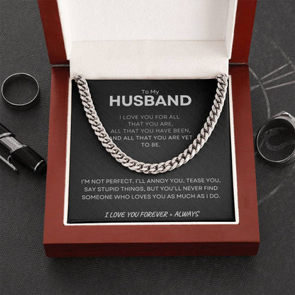 Surprise your beloved with the ultimate expression of love – a 'To My Husband' Cuban Link Chain Necklace, enclosed in an elegant gift box with a heartfelt message, perfect for anniversaries or just to say 'I love you'. Shop now at D1gital Emporium US!