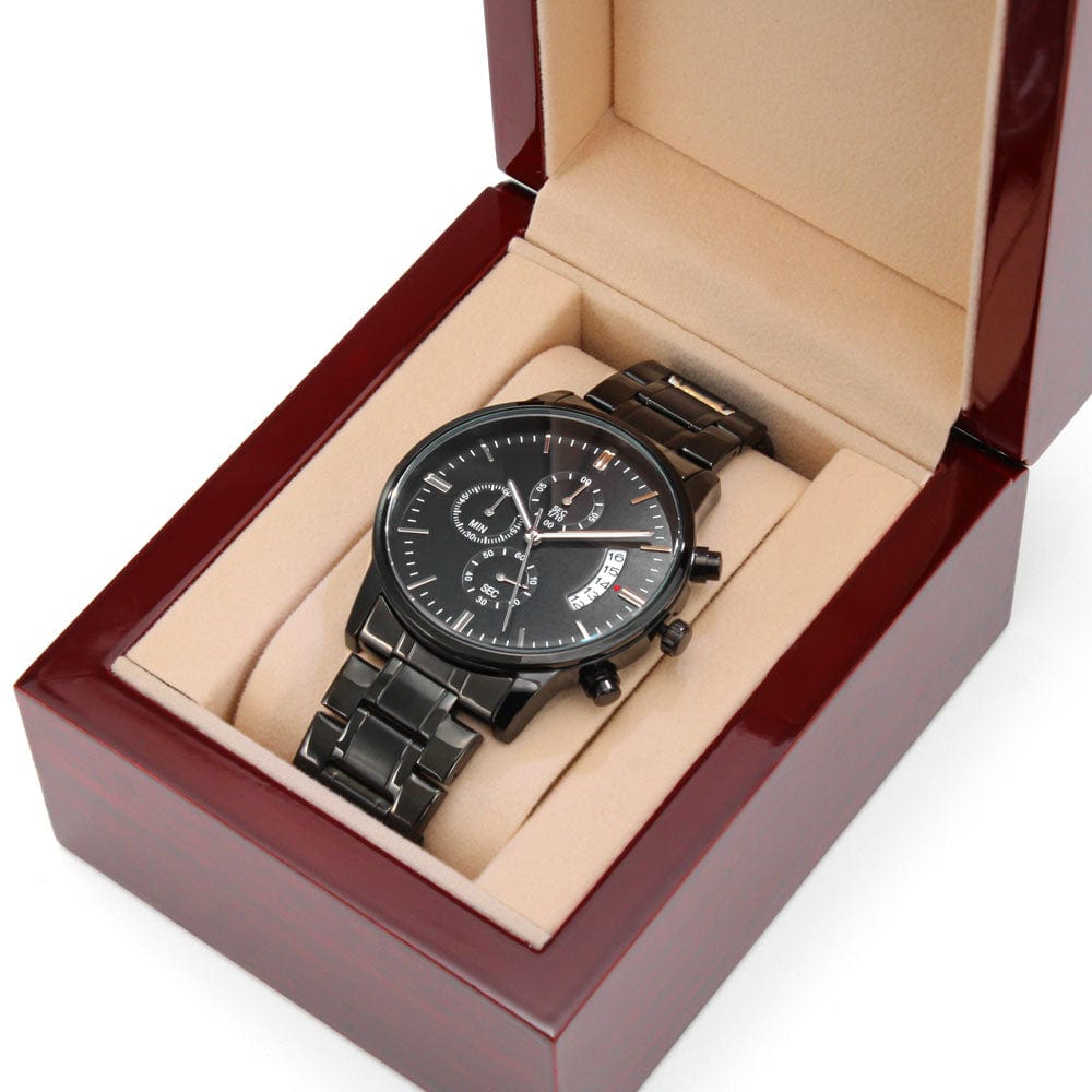 Elegant Black Chronograph Watch in Luxurious Presentation Box - A sophisticated and thoughtful gift for him, combining style with affection. Shop the perfect token of love for your husband at [D1gital Emporium US].