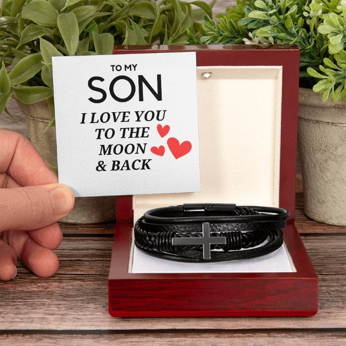 Thoughtful 'To My Son' Cross Bracelet featured on D1gital Emporium, a perfect symbol of faith and guidance, ideal for showing your son your love and support.