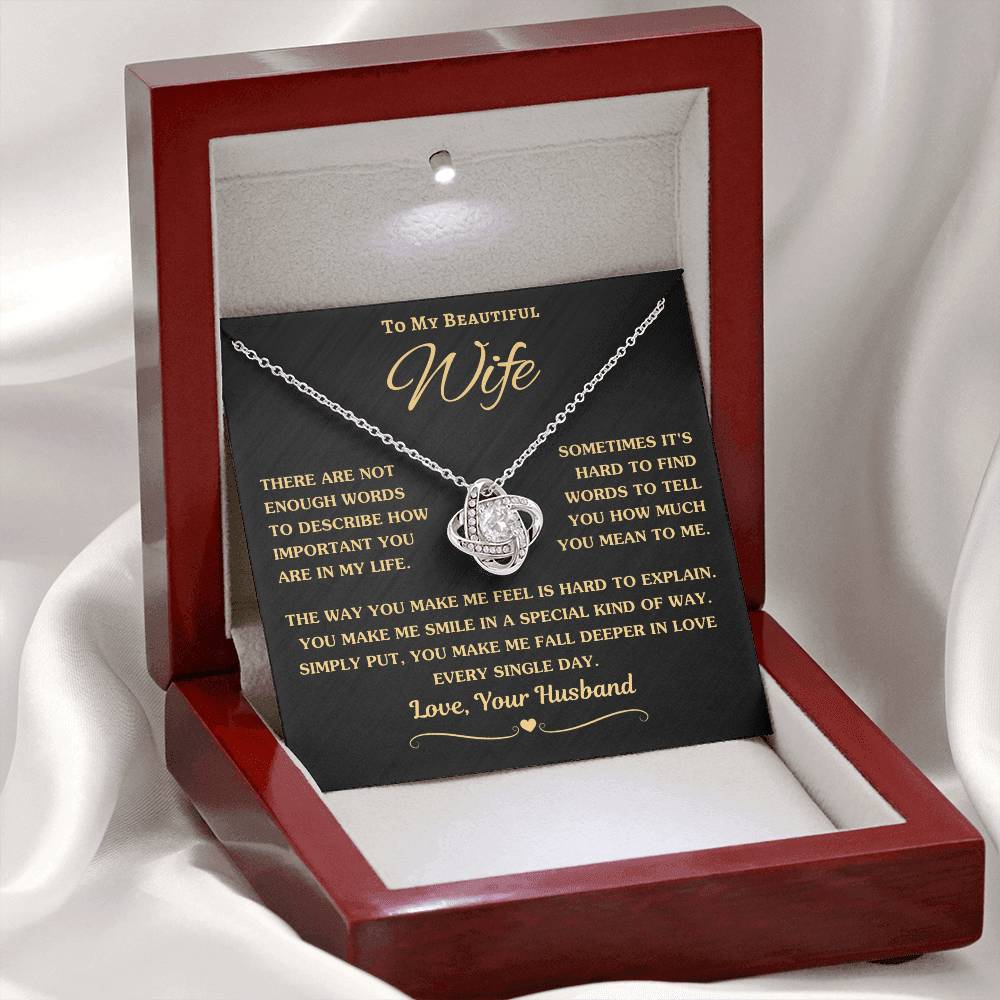 Romantic Silver Love Knot Necklace in Mahogany Box with Message for Wife | D1gital Emporium US