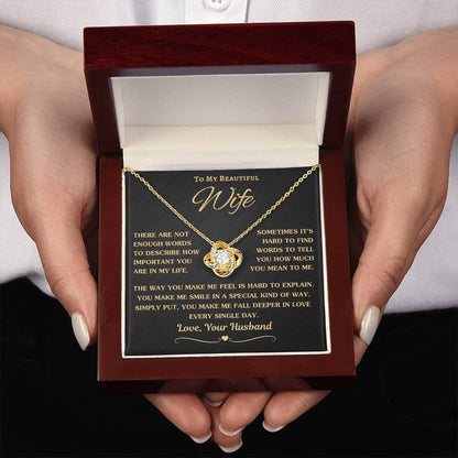 Gold Love Knot Necklace for Wife with Engraved Message in Mahogany Box - A Cherished Gift | D1gital Emporium US