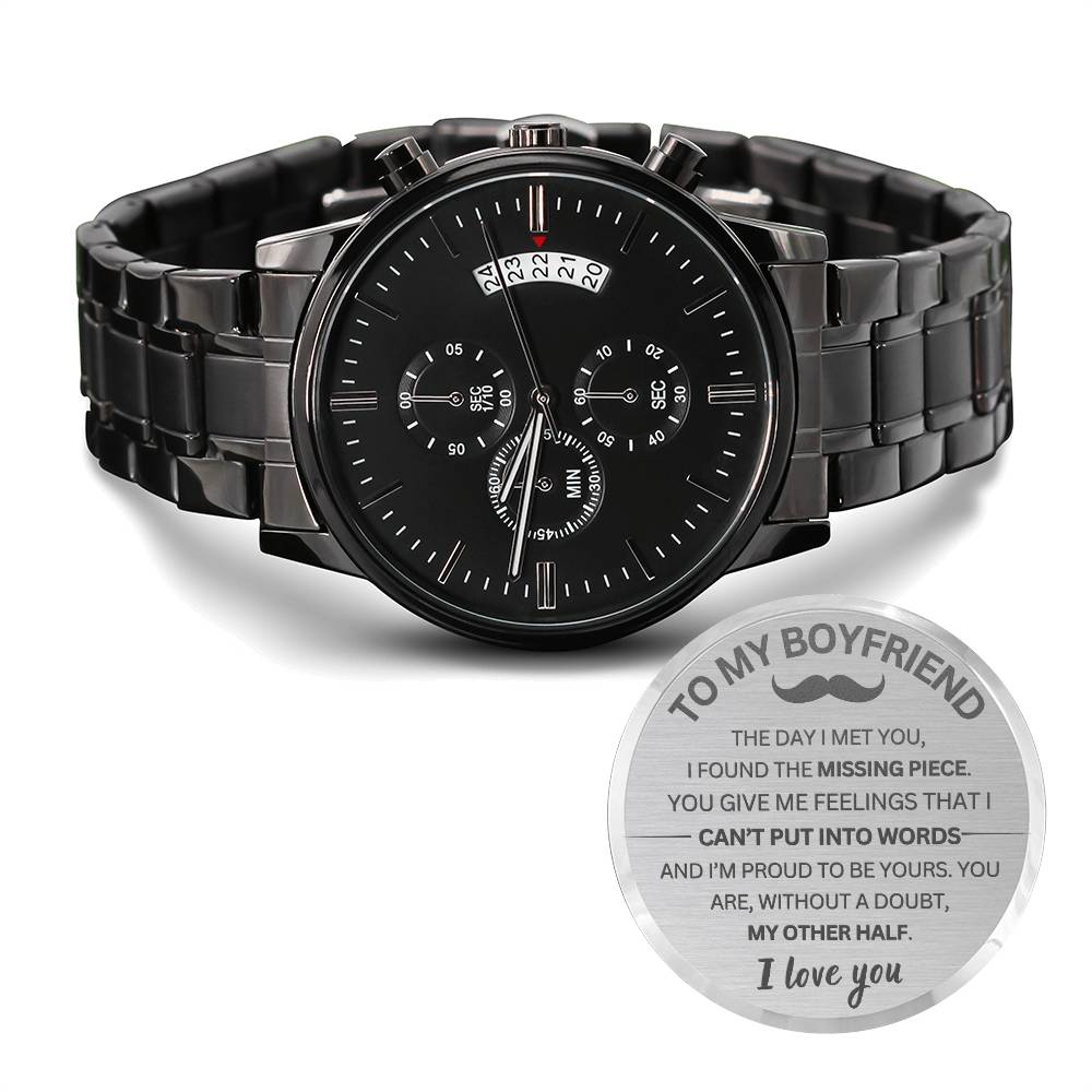 Engraved Boyfriend Black Chronograph Watch - Perfect Valentine's Gift | D1gital Emporium US