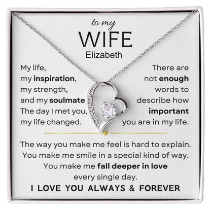 Customizable Silver Heart Necklace with Cubic Zirconia - Engraved with Love for Wife Elizabeth - Express your everlasting affection with this exquisite piece from D1gital Emporium US, perfect for anniversary gifts and special occasions.