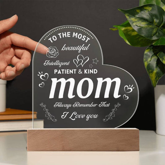 Personalized 'To the Most Beautiful Mom' Acrylic Heart Gift - Perfect for Mother's Day | Cherish Mom with this Unique Keepsake from D1gital Emporium US