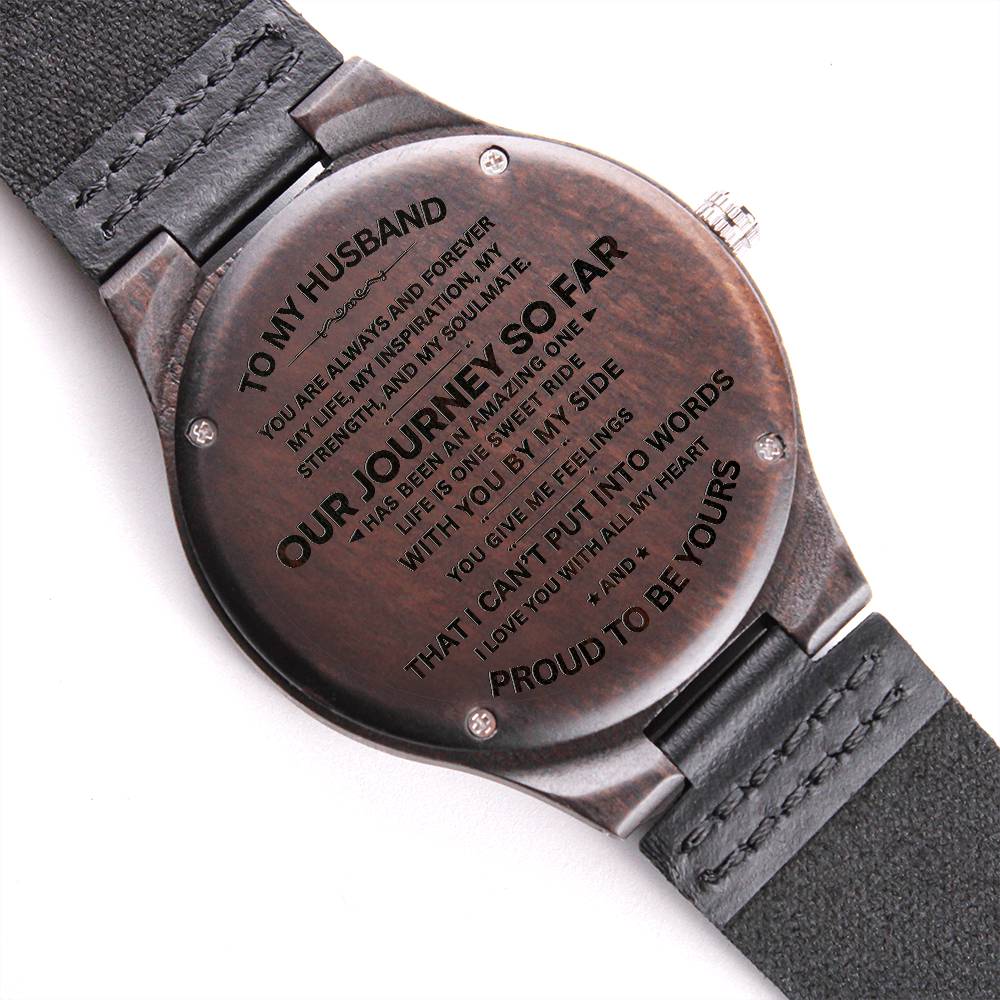 Engraved Dark Wooden Watch with Personalized Love Note for Husband – Ideal Romantic Gift | Digital Emporium US