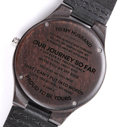 Engraved Wooden Watch for Husband - Expressive Love Message, Elegant Leather Strap | Digital Emporium US