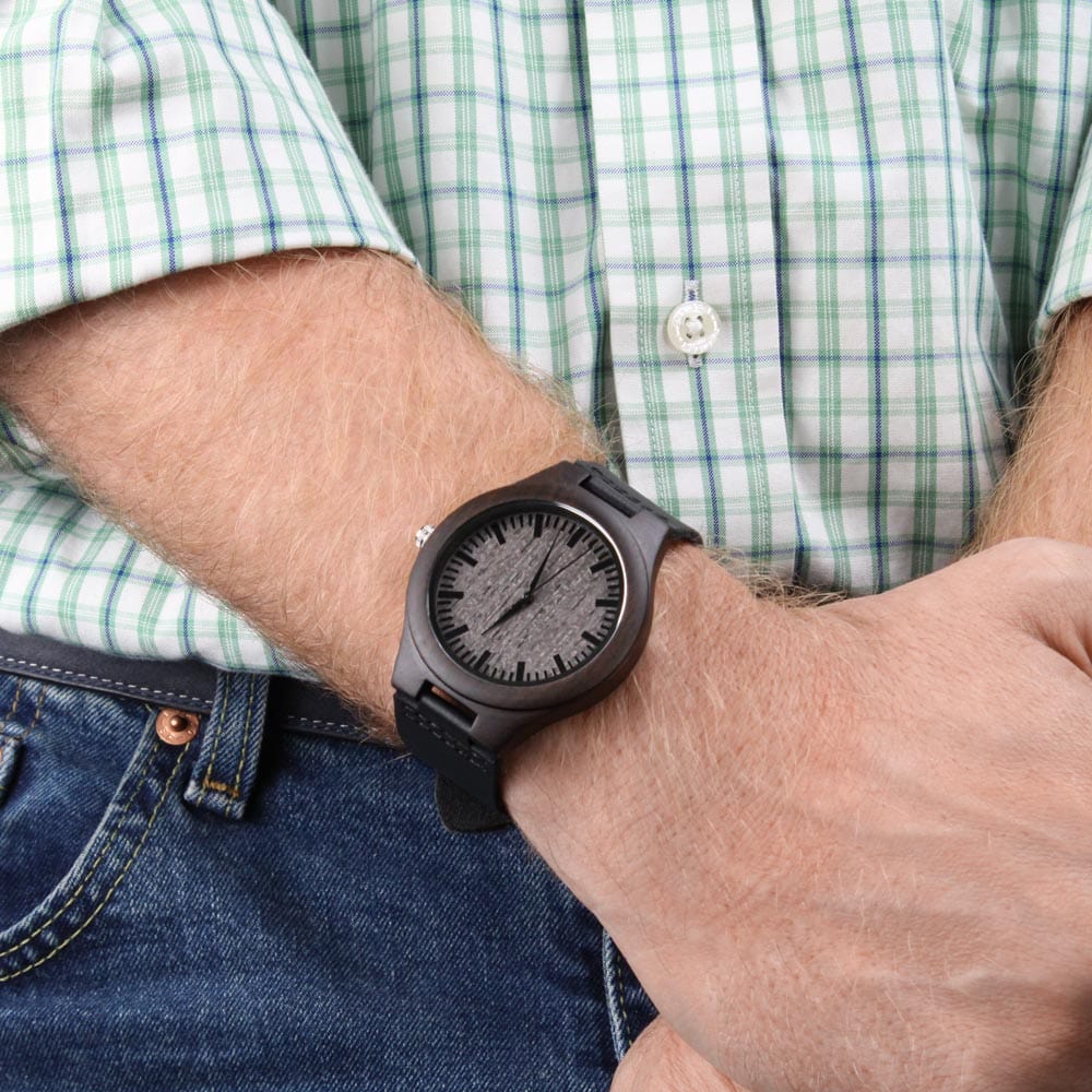 Stylish Man Wearing Modern Wooden Watch - Perfect Gift for Husbands | Digital Emporium US